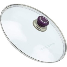 Süppürge Tencere Ile Uyumlu Sahan Tava Cam Kapağı Kapak 32 cm Mor Tutma Tepesi
