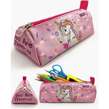 Limmy Kalem Bahar Unicorn Desenli Üçgen Kalemkutu Jumbo Vegan Deri Kalemlik