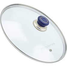 Süppürge Tencere Ile Uyumlu Sahan Tava Cam Kapağı Kapak 18 cm Lacivert Tutma Tepesi