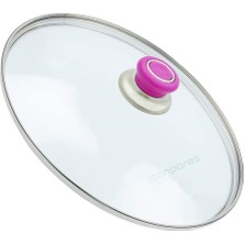 Süppürge Tencere Ile Uyumlu Sahan Tava Cam Kapağı Kapak 22 cm Fuşya Tutma Tepesi
