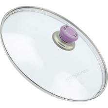 Süppürge Tencere Ile Uyumlu Sahan Tava Cam Kapağı Kapak 34 cm Lila Tutma Tepesi