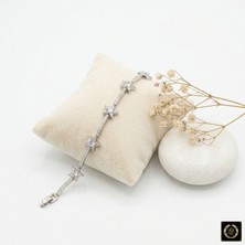 Stainless Steel 316L Çelik Gümüş Renk Zirkon Taşlı Yıldız Bileklik