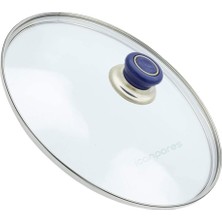 Süppürge Tencere Ile Uyumlu Sahan Tava Cam Kapağı Kapak 16 cm Lacivert Tutma Tepesi