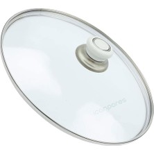 Süppürge Tencere Ile Uyumlu Sahan Tava Cam Kapağı Kapak 16 cm Beyaz Tutma Tepesi
