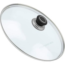 Süppürge Tencere Ile Uyumlu Sahan Tava Cam Kapağı Kapak 16 cm Siyah Tutma Tepesi