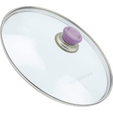 Süppürge Tencere Ile Uyumlu Sahan Tava Cam Kapağı Kapak 22 cm Lila Tutma Tepesi
