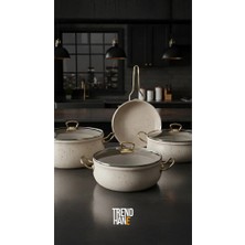 Trendhane 7 Parça Granit Tencere Seti | Cam Kapaklı | Gold Kulplu | Yapışmaz Yüzey