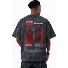 Sevbano Attack On Titan Eren Yeager Anime Baskılı Unisex Oversize Eskitme Yıkamalı Tişört