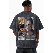 Sevbano Attack On Titan Eren Yeager Anime Baskılı Unisex Oversize Eskitme Yıkamalı Tişört