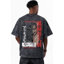 Sevbano Attack On Titan Eren Jaeger Anime Baskılı Unisex Oversize Eskitme Yıkamalı Tişört