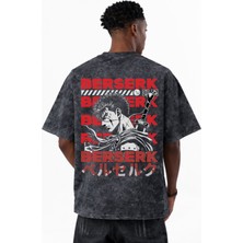 Sevbano Berserk Guts Anime Baskılı Unisex Oversize Eskitme Yıkamalı Tişört