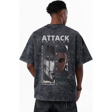 Sevbano Attack On Titan Eren Yeager Anime Baskılı Unisex Oversize Eskitme Yıkamalı Tişört