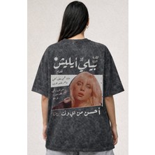 Sevbano Tasarım Billie Eilish Şarkıcı Baskılı Unisex Oversize Eskitme Yıkamalı Tişört