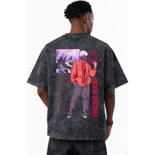 Sevbano Ken Kaneki Tokyo Ghoul Anime Baskılı Unisex Oversize Eskitme Yıkamalı Tişört