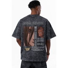 Sevbano Attack On Titan Eren Jaeger Anime Baskılı Unisex Oversize Eskitme Yıkamalı Tişört