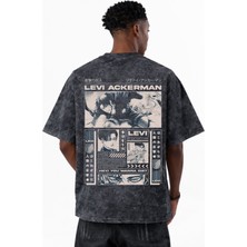 Sevbano Tasarım Levi Ackerman Attack On Titan Anime Baskılı Unisex Oversize Eskitme Yıkamalı Tişört
