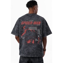 Sevbano Spider-Man Süper Kahraman Örümcek Adam Baskılı Unisex Oversize Vintage Yıkamalı Tişört