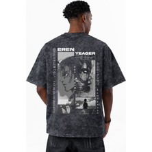 Sevbano Attack On Titan Eren Yeager Anime Baskılı Unisex Oversize Eskitme Yıkamalı Tişört