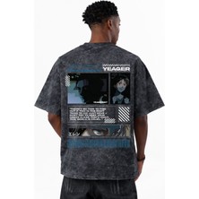 Sevbano Attack On Titan Eren Yeager Anime Baskılı Unisex Oversize Eskitme Yıkamalı Tişört