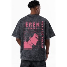 Sevbano Eren Yeager Attack On Titan Anime Baskılı Unisex Oversize Eskitme Yıkamalı Tişört