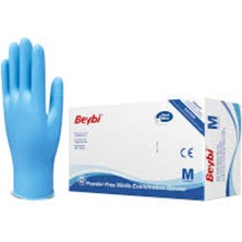 Beybi M (Medium) Beden Pudrasız Mavi Nitril Muayene Eldiveni - 100' lü Paket