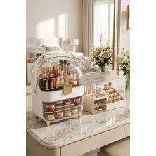 Özgürce Çok Bölmeli Şeffaf Beyaz Makyaj ve Kozmetik Organizeri Iki Çekmeceli