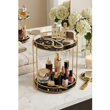 Özgürce Çift Katlı Gold Metal Banyo ve Kozmetik Organizer, Çok Amaçlı Sunum Tepsisi