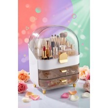 Özgürce Şeffaf Kırılmaz Kapaklı Çekmeceli Makyaj ve Takı Organizeri, Beyaz