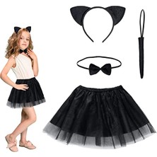 İlk El Grup Ieg™ Kedi Eteği Tacı Kuyruğu ve Papyon Seti Siyah Renk Çocuk Boy