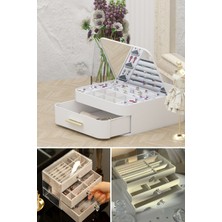 Özgürce Çekmeceli Aynalı ve Üç Katlı Takı Kozmetik Organizer Ikili Set