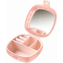 Özgürce Elmas Kesim Aynalı Mini Takı Kutusu, 4 Bölmeli Seyahat Organizer, Pembe