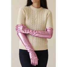 İlk El Grup Ieg™ Uzun Boy Ekstra Parlak Eldiven Pembe Renk Iç Kısım Vinleks Deri Dirsek Boyu