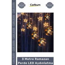 Carlburn Fişli Sarı Hilal Cami Yıldız Dekoratif Pencere Duvar Süsleme 3 mt Ramazan Ayı Perde LED Aydınlatma