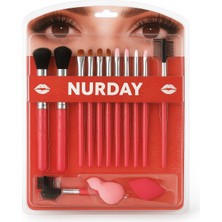 Özgürce 12 Parça Pembe Profesyonel Makyaj Fırça ve Sünger Seti