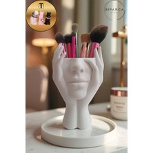 Özgürce Şık Kadın Silüeti Tasarımlı Makyaj ve Fırça Organizeri ile Hediye Seti