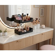 Özgürce Çift Katlı Siyah Makyaj ve Takı Organizeri, Şık ve Pratik Saklama Çözümü