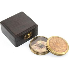Derin Stok Ahşap Kutulu Pirinç Pusula