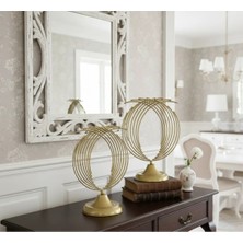 Decodelight Eskitme Metal Ayaklı 2'li Ev Salon Aksesuar Dairesel Yelpaze Model Dekor Biblo Obje