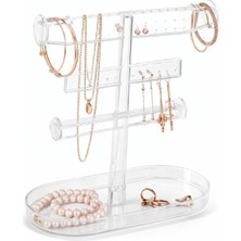 Özgürce Şeffaf Akrilik Takı Organizer Standı 360° Döner Küpe ve Bileklik Askılığı