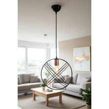 Decodelight Siyah Endüstriyel Bakır Duy Dünya Model Metal 30 cm Camlı Tekli Sarkıt Avize Aydınlatma