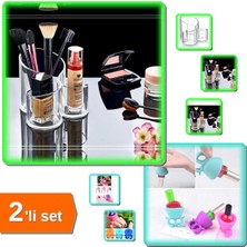 Özgürce Şeffaf Makyaj Organizeri, 3 Gözlü ve 2 Oje Tutucu Set, Kullanışlı ve Şık