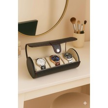 Özgürce Siyah Deri Kırmızı Dikişli 3’lü Saat Kutusu 19X9 cm