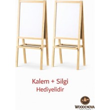 Woodenova Ahşap Ayaklı Çift Taraflı Beyaz Yazı Tahtası 98X42 cm – Katlanır & Çocuk Eğitim Tahtası – Kalem + Silgi Hediyeli