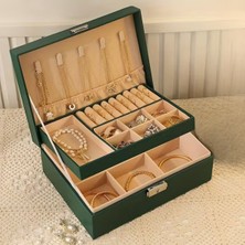 Özgürce Yeşil Kadife Iki Katmanlı Güvenli Takı Kutusu