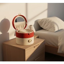 Özgürce 3 Katlı Yuvarlak Deri Takı ve Mücevher Kutusu, Şık Organizer