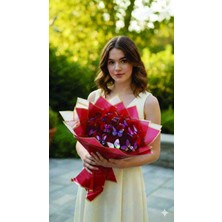 Vizyon Çiçek Ledli Kelebek Buketi Kırmızı Kelebek Buketi