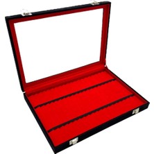 Özgürce Şık Süet Cam Kapaklı Bileklik Organizeri, Siyah ve Kırmızı Renk Seçenekleri