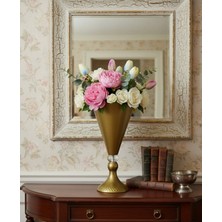 Decodelight Eskitme Dekoratif Desenli Metal Ayaklı Kristal Taşlı 20 cm Çapında Salon Düğün Nişan Vazo Masa Dekor