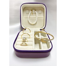 Özgürce Mor Takı Organizer Kutusu, Seyahat Aksesuar Düzenleyici, 11X11X7 cm