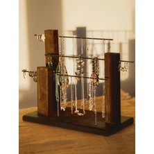 Özgürce Ahşap Takı Standı 3 Direkli Kolye, Küpe, Bileklik ve Saat Organizeri